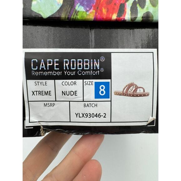 Cape Robbin Xtreme Nude Spiked Slide Sandals Size 8 Studded Rhinestone - Picture 9 of 9